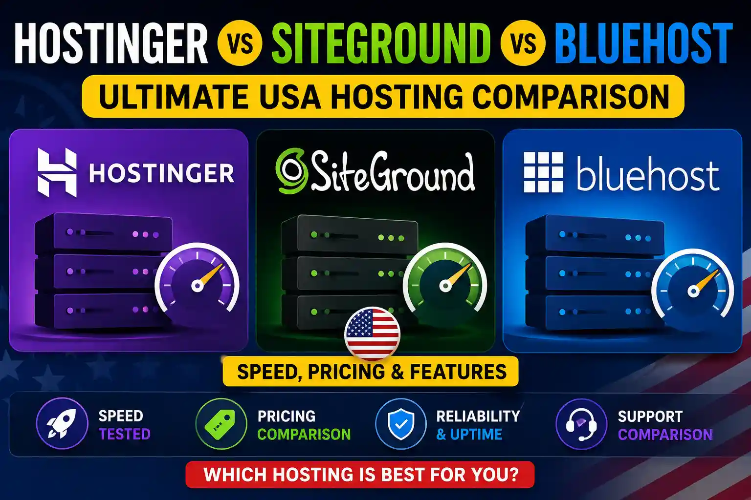 Hostinger vs SiteGround vs Bluehost | USA Hosting Comparison